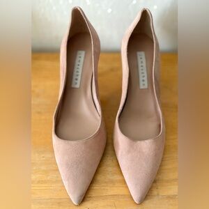 James Chan 2017 Dusty Coral Kid Suede Anika 2.5” heels Women’s size 6